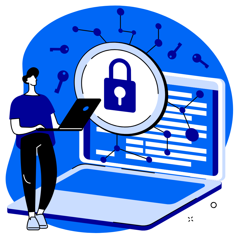 Illustration de cybersécurité avec cadenas numérique et données cryptées