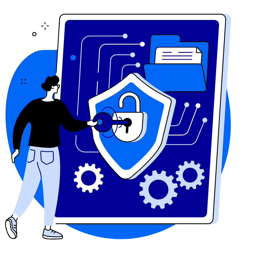 Illustration de cybersécurité avec cadenas numérique et données cryptées